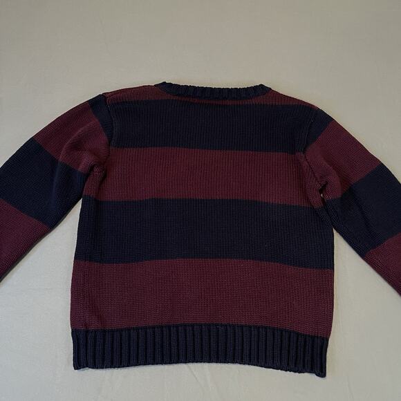 Polo Ralph Lauren Maroon/Blue Striped Size 6 Crew Neck Knit Sweater Boy's Preppy - Picture 2 of 7